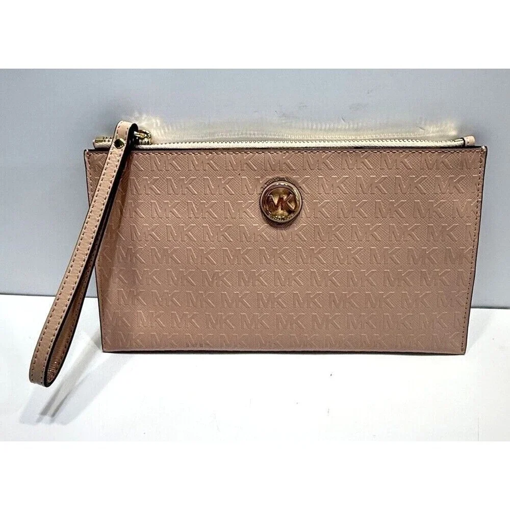 Michael Kors Womens Signature Wristlet Clutch Wallet Pink Patent Leather